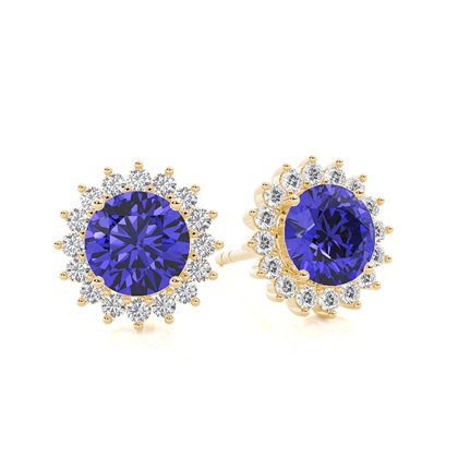 Prong Setting Round Tanzanite Stud Earring