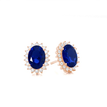 Oval Rose Gold Sapphire Earrings Diamond