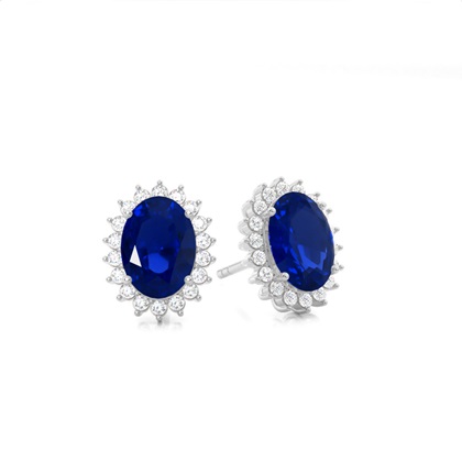 Prong Setting Oval Blue Sapphire Stud Earring