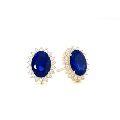 Oval Yellow Gold Sapphire Earrings Diamond