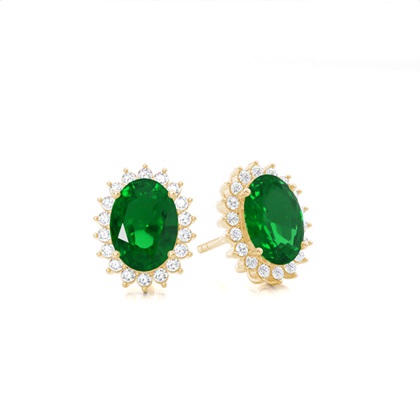 Yellow Gold Emerald Earrings Diamond