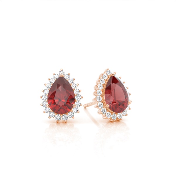 Prong Setting Pear Garnet Stud Earring