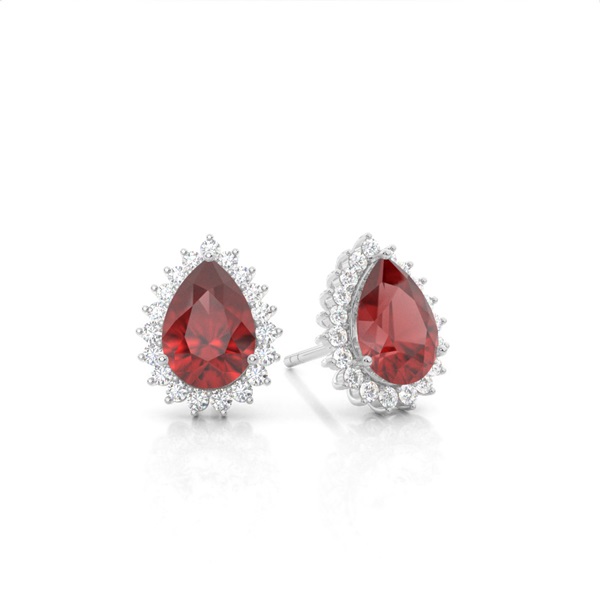 Prong Setting Pear Garnet Stud Earring