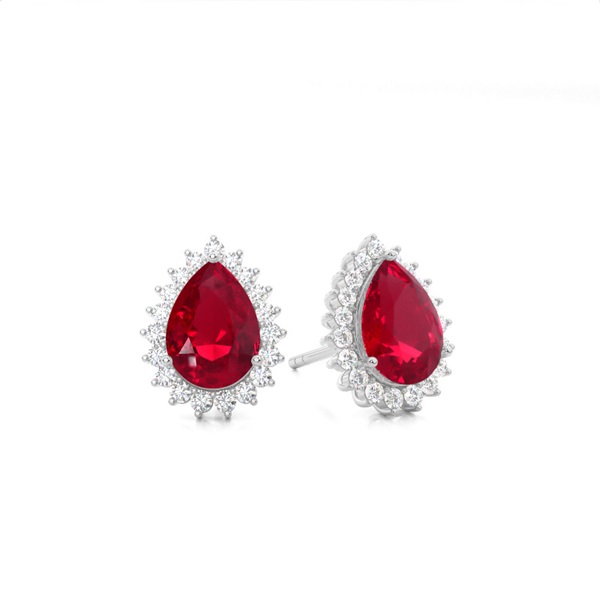 Prong Setting Pear Ruby Stud Earring