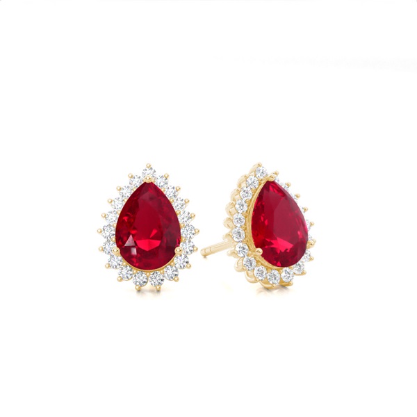 Prong Setting Pear Ruby Stud Earring