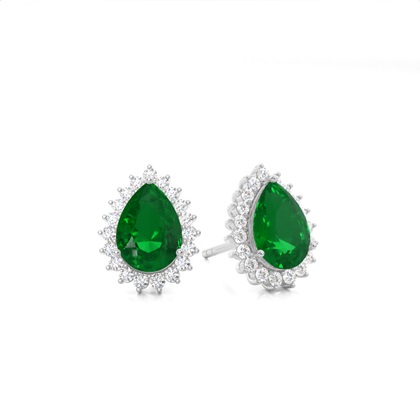 Prong Setting Pear Emerald Stud Earring