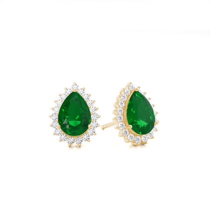 Yellow Gold Emerald Earrings Diamond