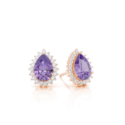 Prong Setting Pear Amethyst Stud Earring