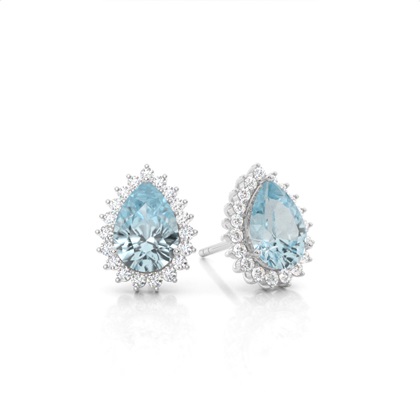Prong Setting Pear Aquamarine Stud Earring