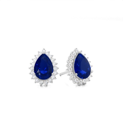 Prong Setting Pear Blue Sapphire Stud Earring