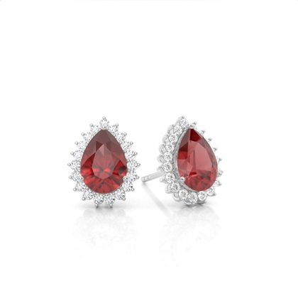 Prong Setting Pear Garnet Stud Earring