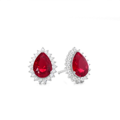 Prong Setting Pear Ruby Stud Earring