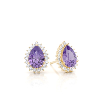 Prong Setting Pear Amethyst Stud Earring