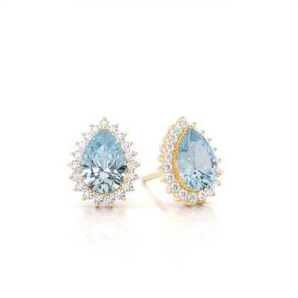 Prong Setting Pear Aquamarine Stud Earring