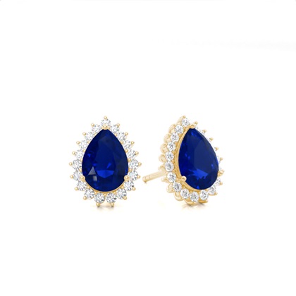 Prong Setting Pear Blue Sapphire Stud Earring