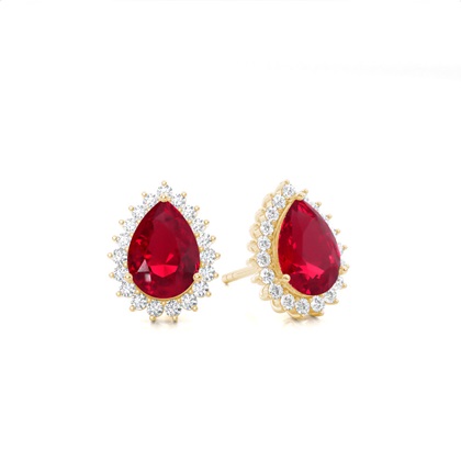 Prong Setting Pear Ruby Stud Earring