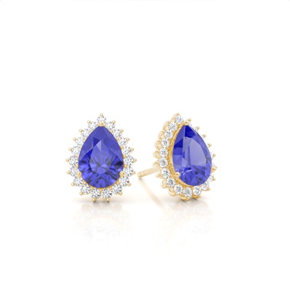 Prong Setting Pear Tanzanite Stud Earring