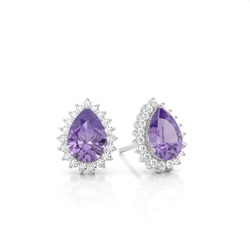 Tropfenförmiger Amethyst-Ohrstecker in einer Krappenfassung
