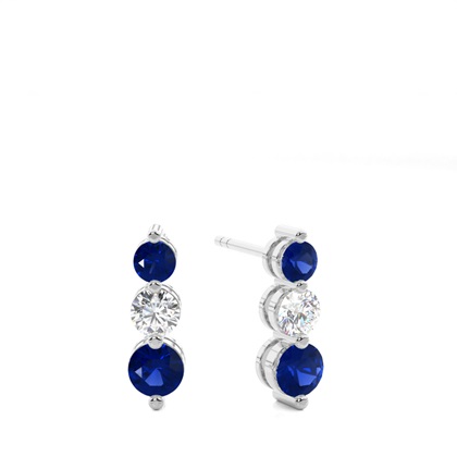 2 Prong Setting Round Blue Sapphire Drop Earrings