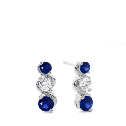 2 Prong Setting Round Blue Sapphire Drop Earrings