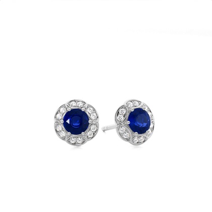 Prong Setting Round Blue Sapphire Stud Earring