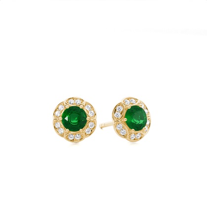 Yellow Gold Emerald Earrings Diamond