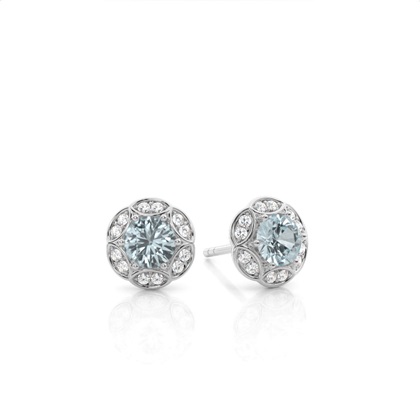 Prong Setting Round Aquamarine Stud Earring