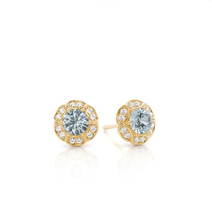 Prong Setting Round Aquamarine Stud Earring