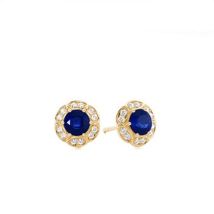 Prong Setting Round Blue Sapphire Stud Earring