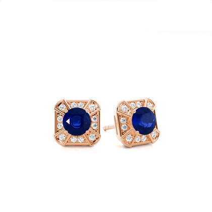 Round Sapphire Diamond Earrings