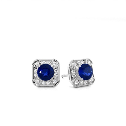 Prong Setting Round Blue Sapphire Stud Earring