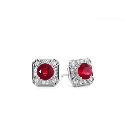 Round Ruby Diamond Earrings