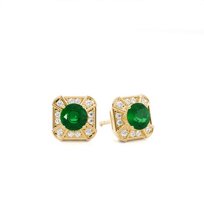 Yellow Gold Emerald Earrings Diamond