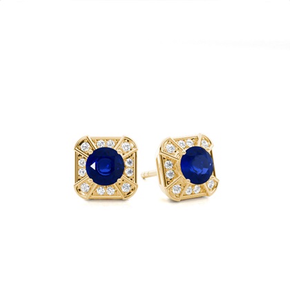 Prong Setting Round Blue Sapphire Stud Earring