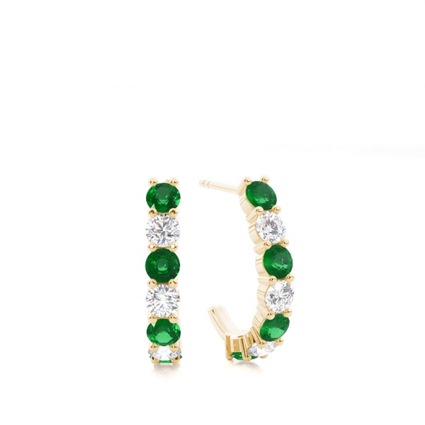 Prong Setting Round Emerald Hoop Earring
