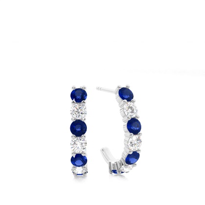 Prong Setting Round Blue Sapphire Hoop Earring
