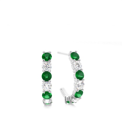 Prong Setting Round Emerald Hoop Earring