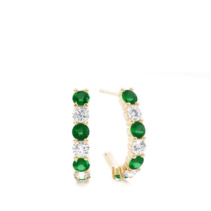 Yellow Gold Emerald Earrings Diamond