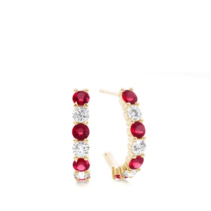 Prong Setting Round Ruby Hoop Earring