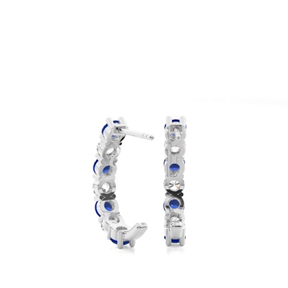 Prong Setting Round Blue Sapphire Hoop Earring