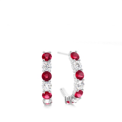 Prong Setting Round Ruby Hoop Earring