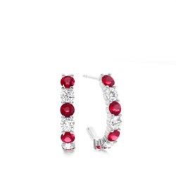 Prong Setting Round Ruby Hoop Earring