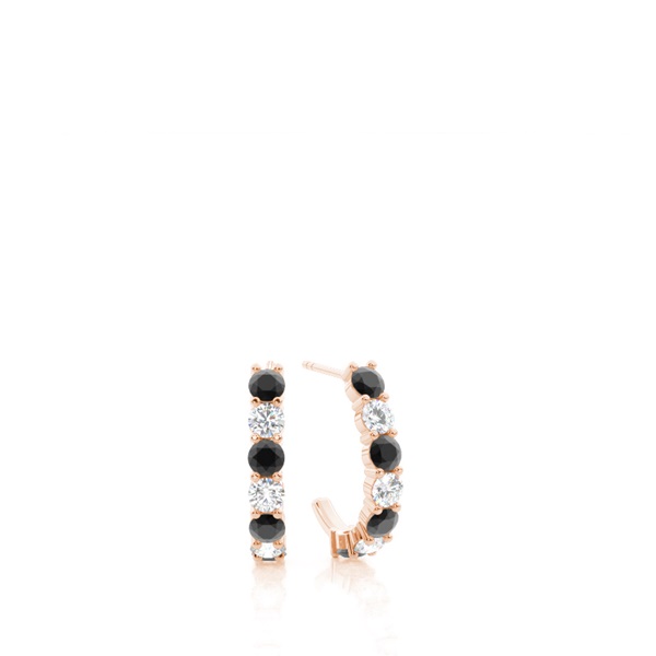 Prong-Einstellung Rundes schwarzes Diamant-Hoop-Ohrring