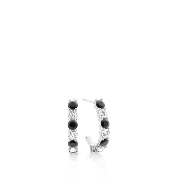 Prong Setting Round Black Diamond Hoop Earring