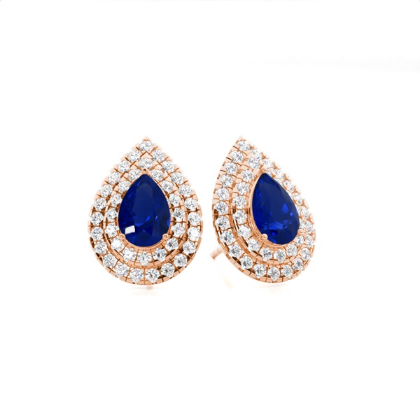 Prong Setting Pear Blue Sapphire Halo Stud Earring
