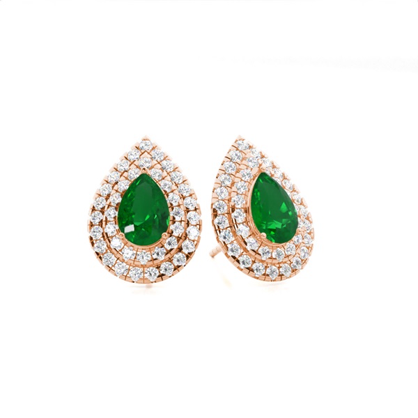 Prong Setting Pear Emerald Halo Stud Earring