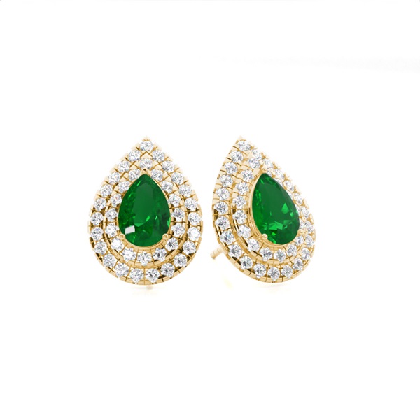 Prong Setting Pear Emerald Halo Stud Earring