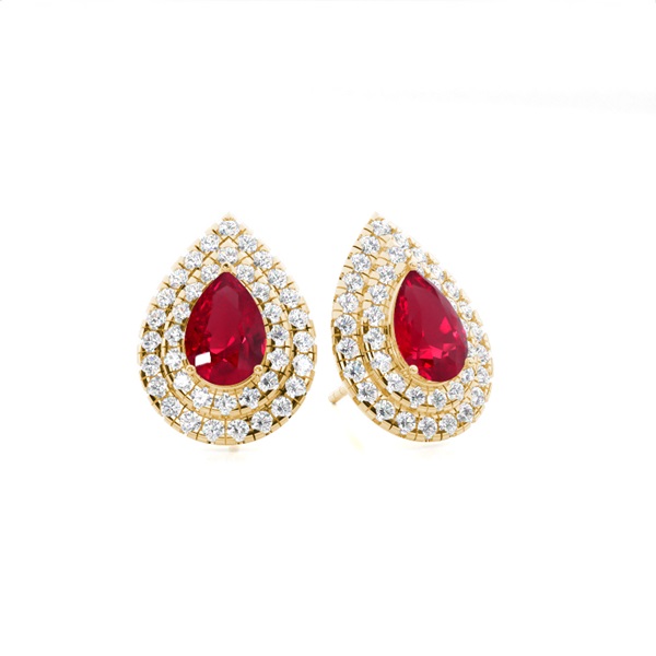 Prong Setting Pear Ruby Halo Stud Earring