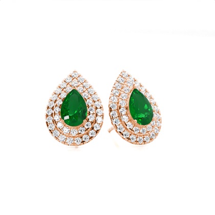 Rose Gold Emerald Diamond Earrings Diamond