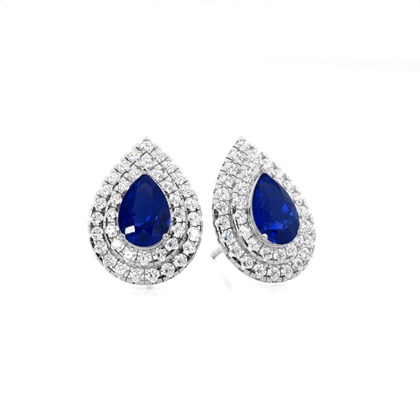 Prong Setting Pear Blue Sapphire Halo Stud Earring